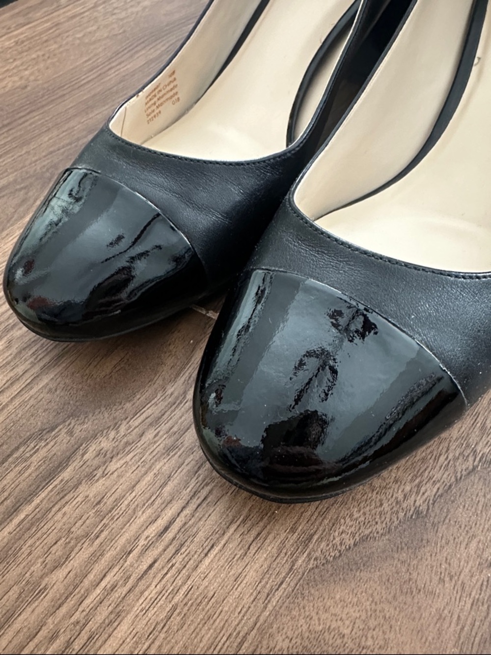 Cole Haan Black Leather Ballet Heels with Gloss Cap Toe - Picture 7 of 7